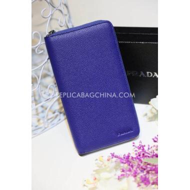 Prada Purse Wallet Calfskin Blue -18