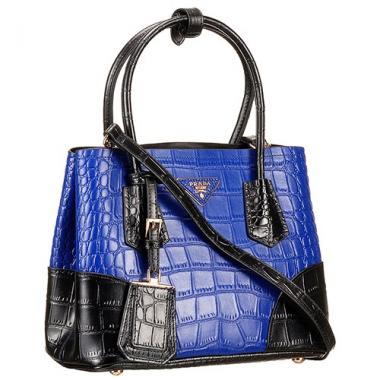 Prada Saffiano Crocodile Leather Black And Blue Small Bag Replica