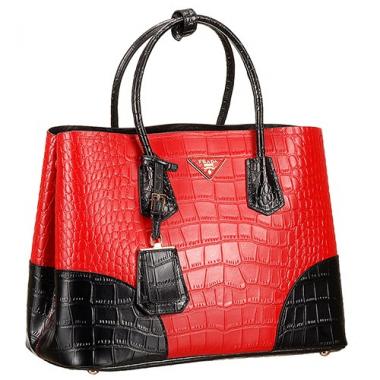 Prada Saffiano Crocodile Leather Black And Red Bag