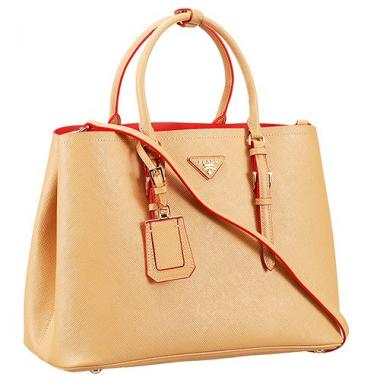 Prada Saffiano Double Tote Light Brown