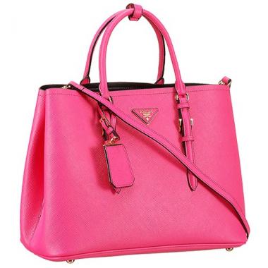 Prada Saffiano Double Tote Rose Pink Replica