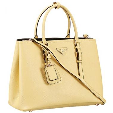 Prada Saffiano Double Tote Yellow Replica