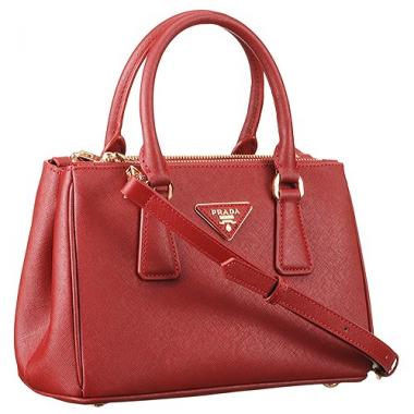 Prada Saffiano Mini Double Zip Tote Dark Red