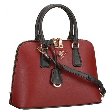 Prada Saffiano Promenade Black and Dark Red Tote Replica