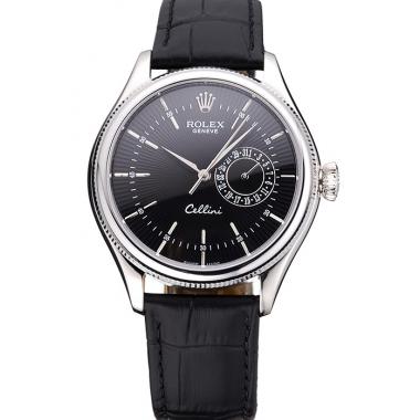 Rolex Cellini Black Dial Stainless Steel Case Black Leather Bracelet  622724