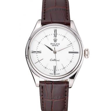 Rolex Cellini White Dial Stainless Steel Case Brown Leather Strap  622839 Replica