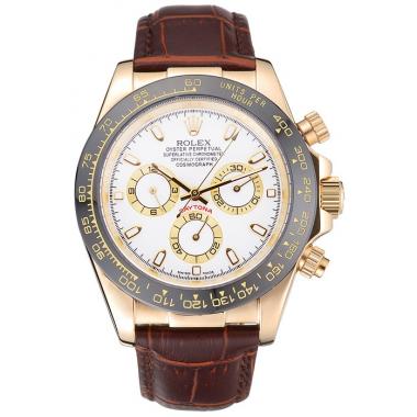 Rolex Cosmograph Daytona Gold Case White Dial Brown Leather Bracelet   622633