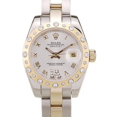 Cheap Rolex DateJust Brushed Stainless Steel Case White Dial Diamond Plated