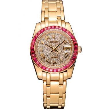 Cheap Rolex Datejust Diamond Dial Pink Jewels Bezel Gold Case And Bracelet  622835