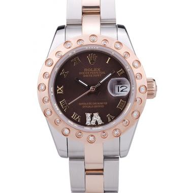 Rolex Datejust Diamonds Rose Gold Polished Bezel Brown Dial 7475