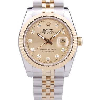 Rolex Datejust Gold Dial Diamonds Ribbed Bezel 7452