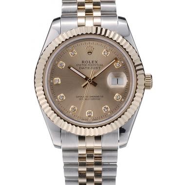 Replica Rolex DateJust Gold Stainless Steel Ribbed Bezel Goldish Dial 41978