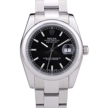 Replica Rolex Datejust Polished Silver Bezel Black Dial 7467