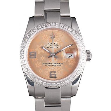 Rolex Datejust Polished Stainless Steel Orange Flowers Dial Diamond Plated