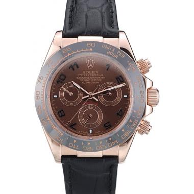 Rolex Daytona Black Ceramic Bezel Brown Dial Black Leather Strap 41975 Replica