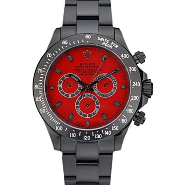 Rolex Daytona Black Ion Plated Tachymeter Black Stainless Steel Strap Red Dial 80248 Replica