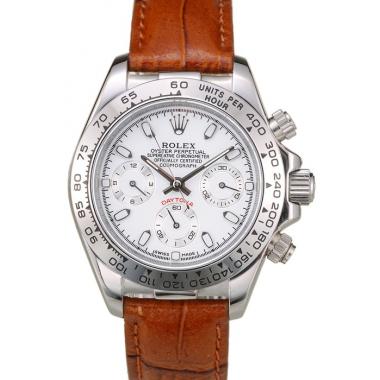 Rolex Daytona Lady Stainless Steel Case White Dial Brown Leather Strap Tachymeter