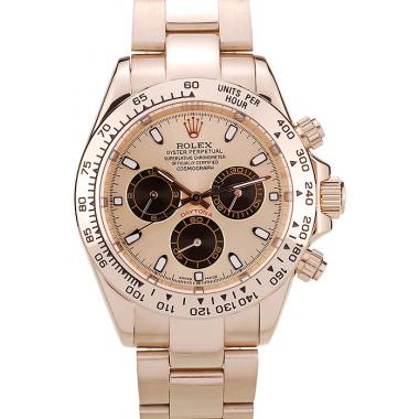 Replica Rolex Daytona Rose Gold Plated Stainless Steel Bezel Rose Gold Dial