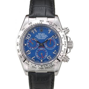 Rolex Daytona Stainless Steel Case Blue Dial Black Leather Strap