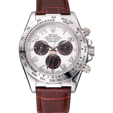 Cheap Rolex Daytona Stainless Steel Case White Dial Brown Leather Strap