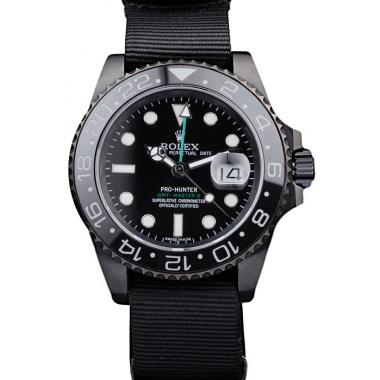 Replica Rolex Swiss GMT Master II Pro-Hunter Black Fabric Strap Black Dial