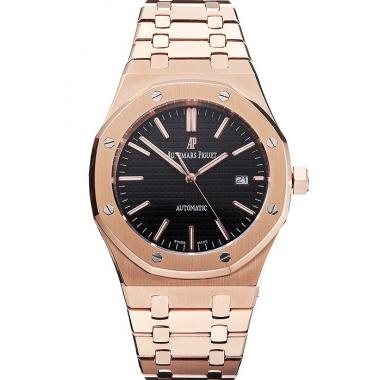 Swiss Audemars Piguet Royal Oak Black Dial Rose Gold Case And Bracelet