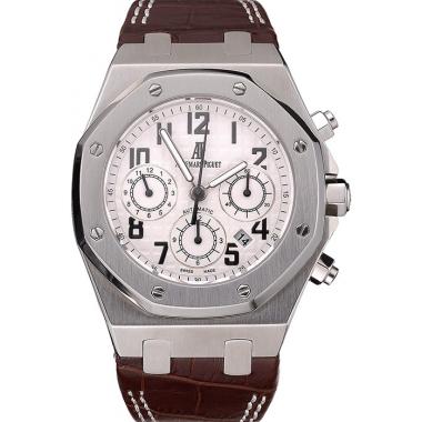 Swiss Audemars Piguet Royal Oak Chronograph White Dial Stainless Steel Case Brown Leather Strap  622864