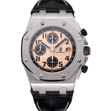 Swiss Audemars Piguet Royal Oak Offshore Gold Dial Stainless Steel Case Black Leather Strap  622849