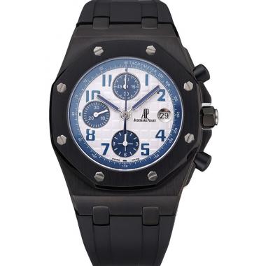 Swiss Audemars Piguet Royal Oak Offshore White And Blue Dial Black Steel Case Black Rubber Strap  622852 Replica