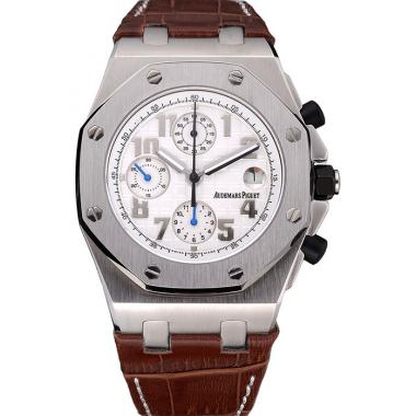 Swiss Audemars Piguet Royal Oak Offshore White Dial Stainless Steel Case Brown Leather Strap  622848