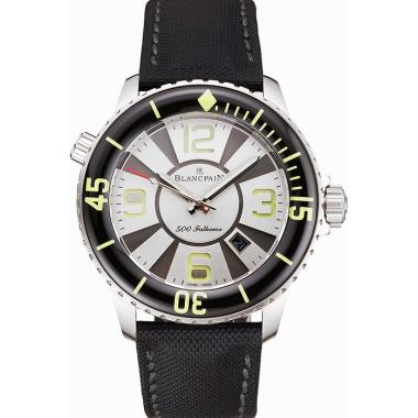 Swiss Blancpain 500 Fathoms Silver Dial Stainless Steel Case Black Canvas Strap Replica