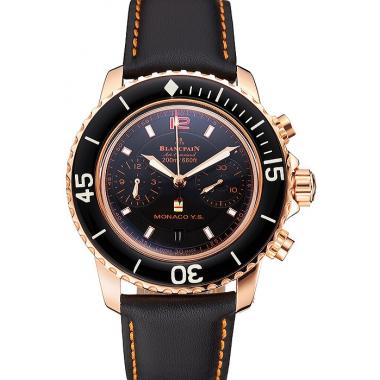 Swiss Blancpain Air Command Monaco YS Black Dial Rose Gold Case Black Leather Strap Replica