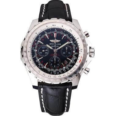 Cheap Swiss Breitling Bentley Black Croco Leather Bracelet Black Dial 80286