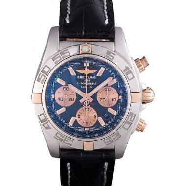 Swiss Breitling Chronomat Blue Dial with Black Leather Strap  621521