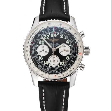 Swiss Breitling Navitimer Cosmonaute Black Dial Stainless Steel Case Black Leather Strap Replica