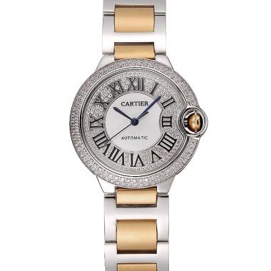 Swiss Cartier Ballon Bleu 40 MM Diamond Dial Diamond Case Gold And Staineless Steel Bracelet 1453887