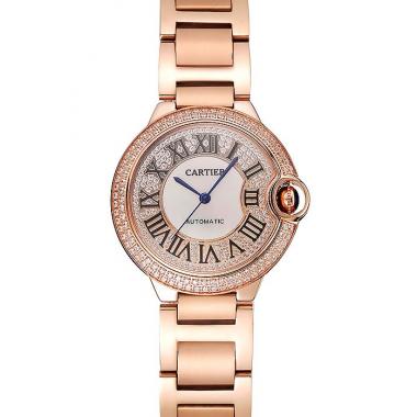 Swiss Cartier Ballon Bleu 40 MM Diamond Dial Diamond Case Rose Gold Bracelet 1453881