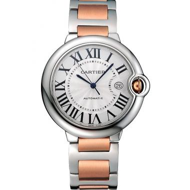 Swiss Cartier Ballon Bleu 42mm Silver Dial Stainless Steel Case Two Tone Rose Gold Bracelet  622875