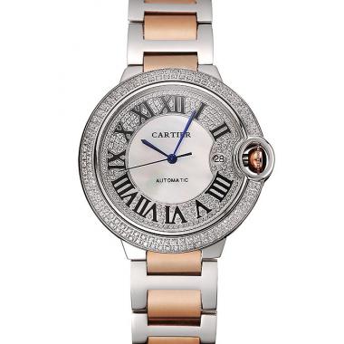 Swiss Cartier Ballon Bleu 46 MM Diamond Dial Diamond Case Rose Gold And Staineless Steel Bracelet 1453884