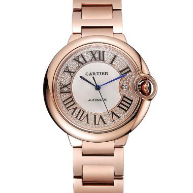 Swiss Cartier Ballon Bleu 46 MM Diamond Dial Rose Gold Bracelet 1453882