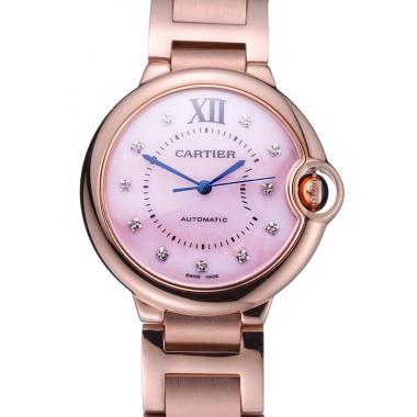 Swiss Cartier Ballon Bleu de Cartier Pink Diamond Dial Gold Bracelet  622556