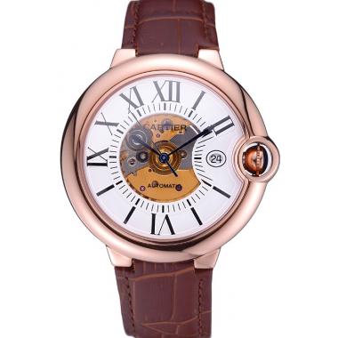 Swiss Cartier Ballon Bleu de Cartier White Dial Gold Case Brown Leather Bracelet  622552