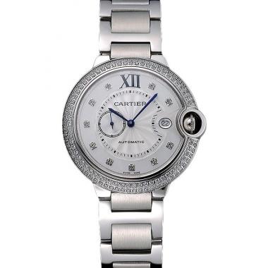 Swiss Cartier Ballon Bleu Diamond Case White Dial Stainless Steel Bracelet  622673