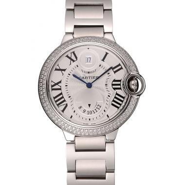 Swiss Cartier Ballon Bleu Two Timezone White Dial Diamond Case Stainless  Steel Bracelet 1453878