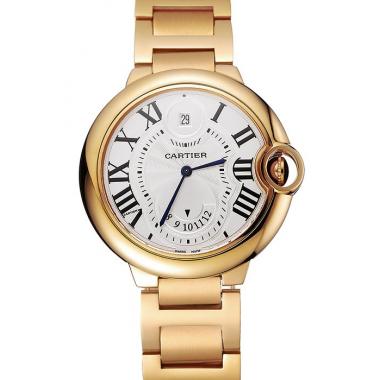 Swiss Cartier Ballon Bleu Two Timezone White Dial Gold Case Gold Bracelet 1453873 Replica