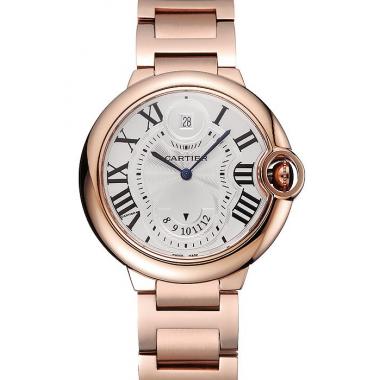 Swiss Cartier Ballon Bleu Two Timezone White Dial Rose Gold Case Rose Gold Bracelet 1453871