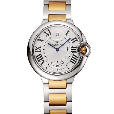 Replica Swiss Cartier Ballon Bleu Two Timezone White Dial Silver Case Gold And Silver Bracelet 1453877