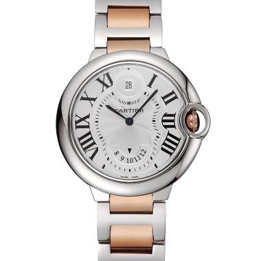 Swiss Cartier Ballon Bleu Two Timezone White Dial Silver Case Rose Gold And Silver Bracelet 1453875