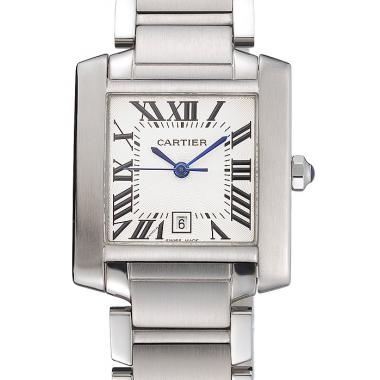 Swiss Cartier Tank Francaise Steel Case White Dial Roman Numerals Stainless Steel Bracelet  622649