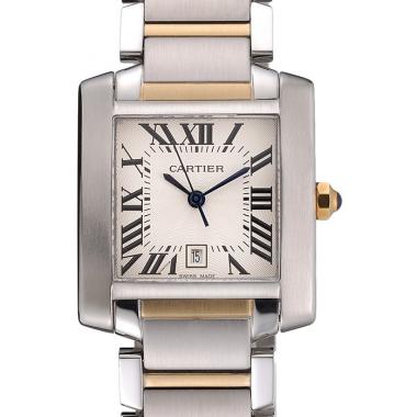 Cheap Swiss Cartier Tank Francaise Steel Case White Dial Roman Numerals Two Tone Bracelet  622648